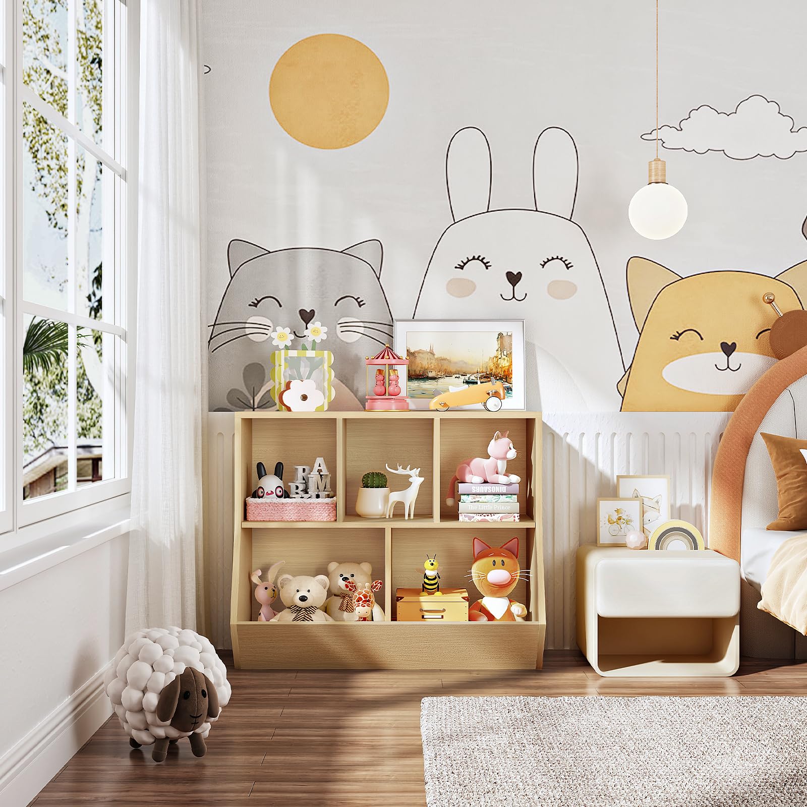 hoobro-kid-s-furniture-biblioth-que-enfant-naturelle-rangement-jouets image 2