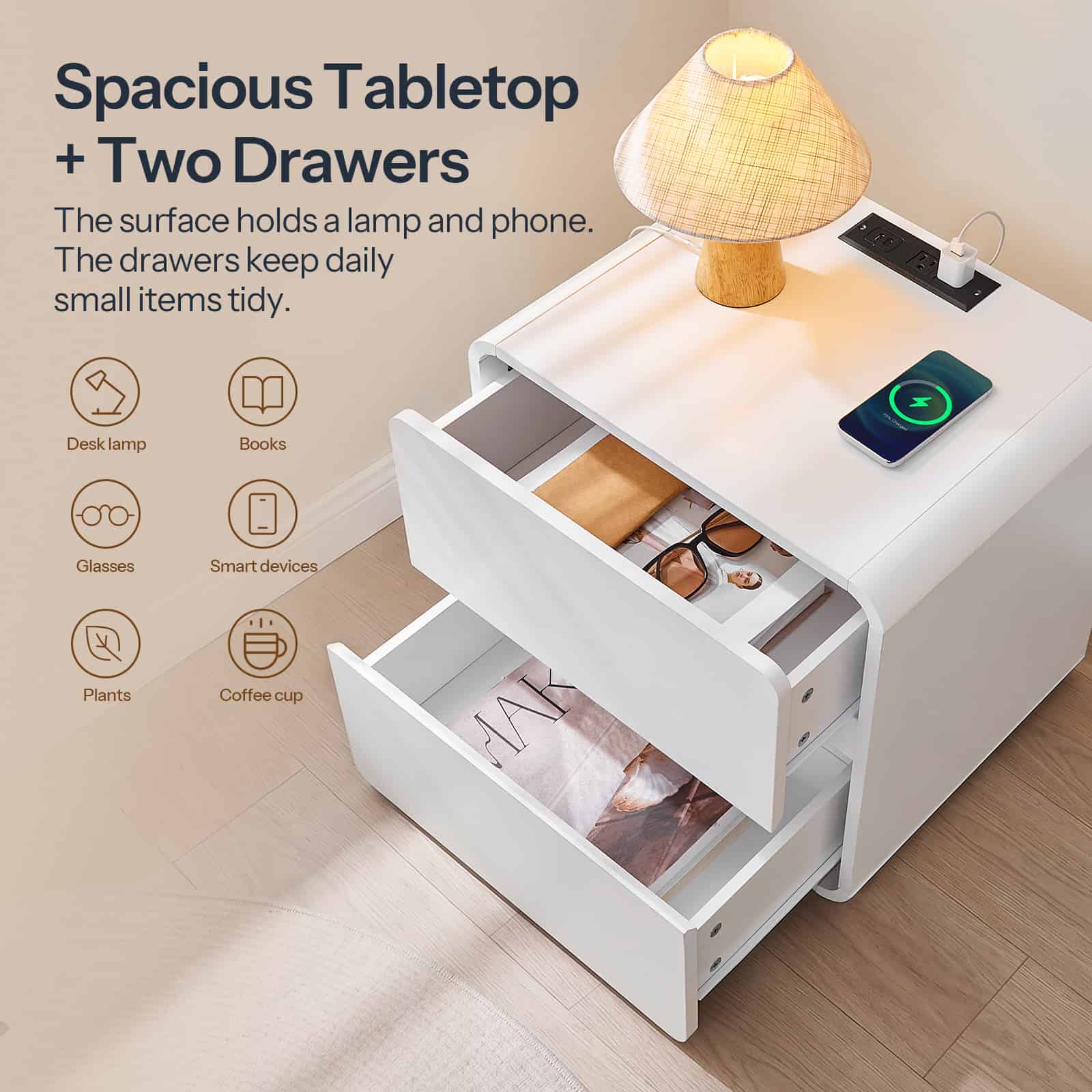 hoobro-nightstands-chevet-blanc-bois-avec-prise-et-tiroirs image 8