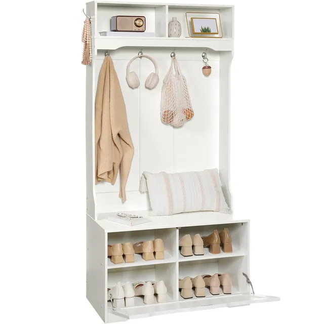 hoobro-hall-trees-vestiaire-entr-e-blanc-banc-chaussures image 1