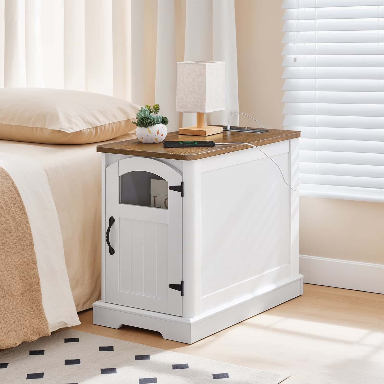 hoobro-nightstands-table-de-chevet-blanche-avec-prise image 2
