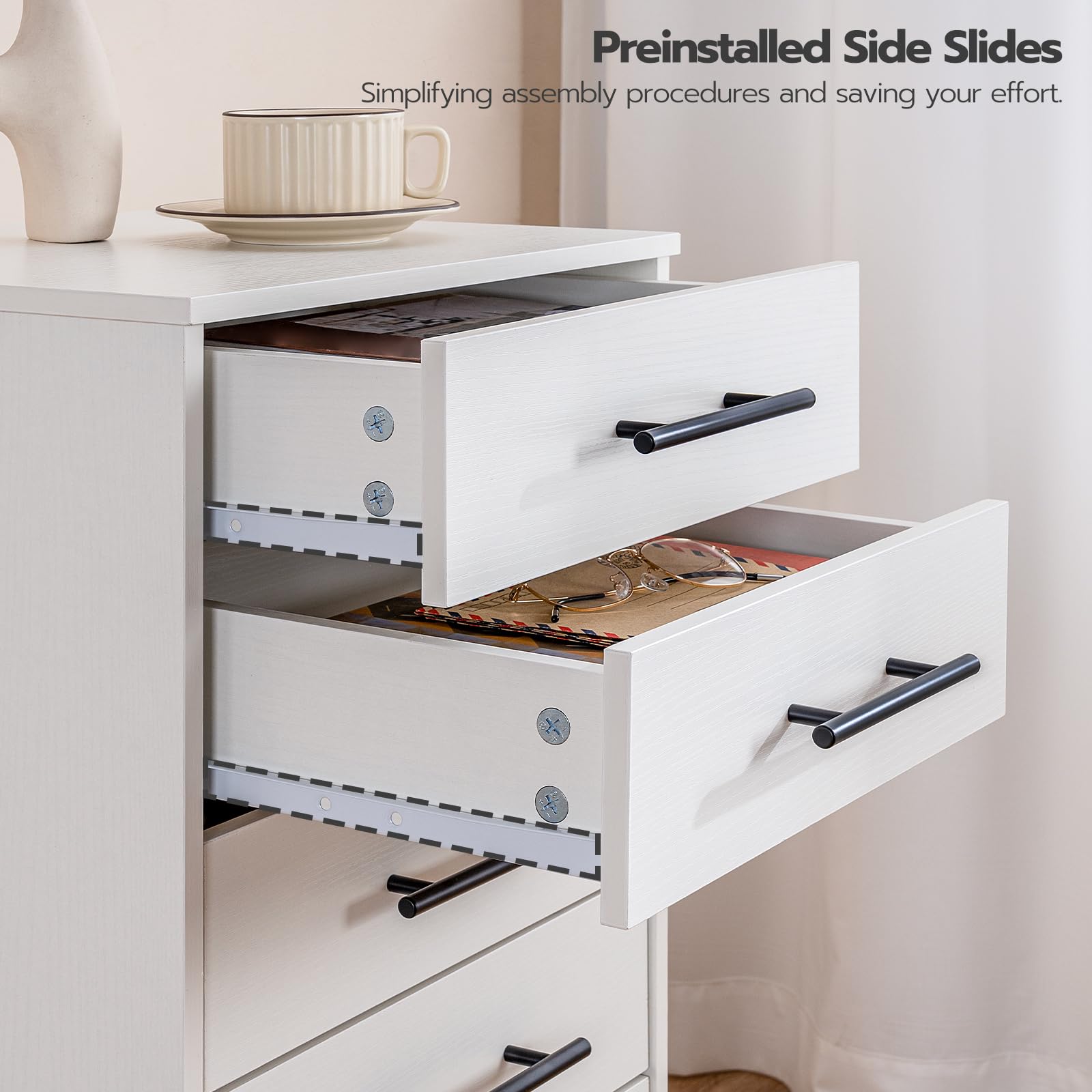 hoobro-caisson-bureau-7-tiroirs-blanc-roulettes-bois image 7
