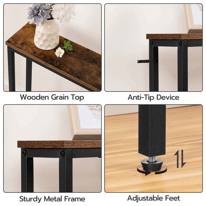 hoobro-console-table-63-pouces-table-console-marron-prise-usb image 8