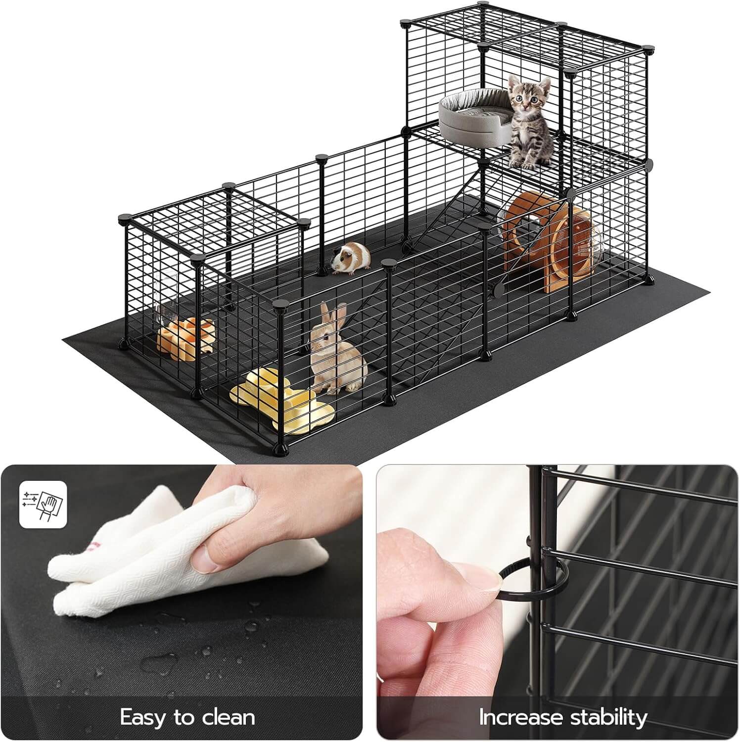 hoobro-pet-furniture-enclos-cochon-d-inde-noir-avec-tapis image 7