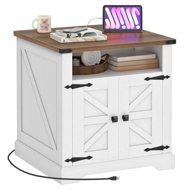 hoobro-table-de-chevet-blanche-60-cm-avec-station-charge image 1
