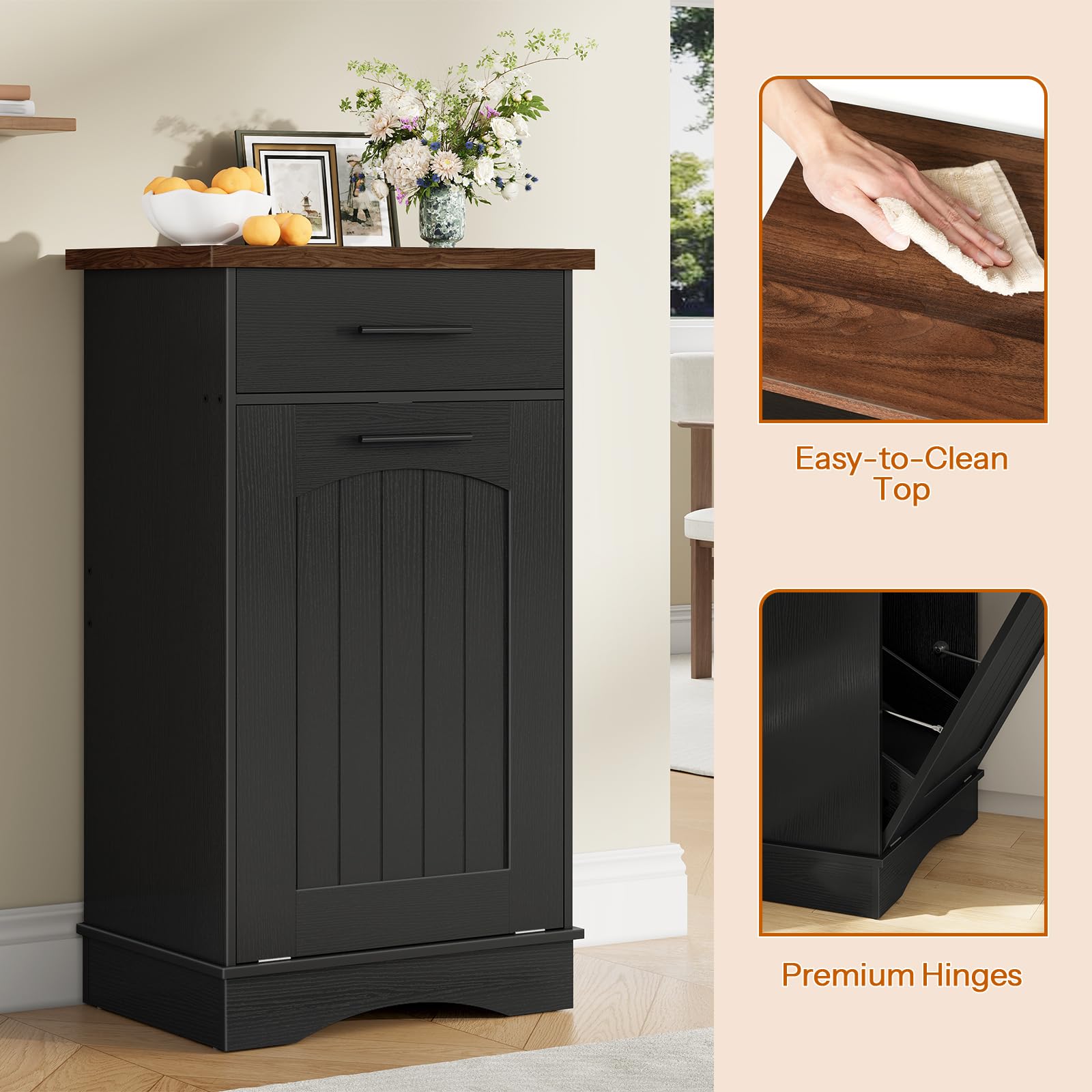 hoobro-panier-linge-bois-noir-basculant-avec-tiroir image 8