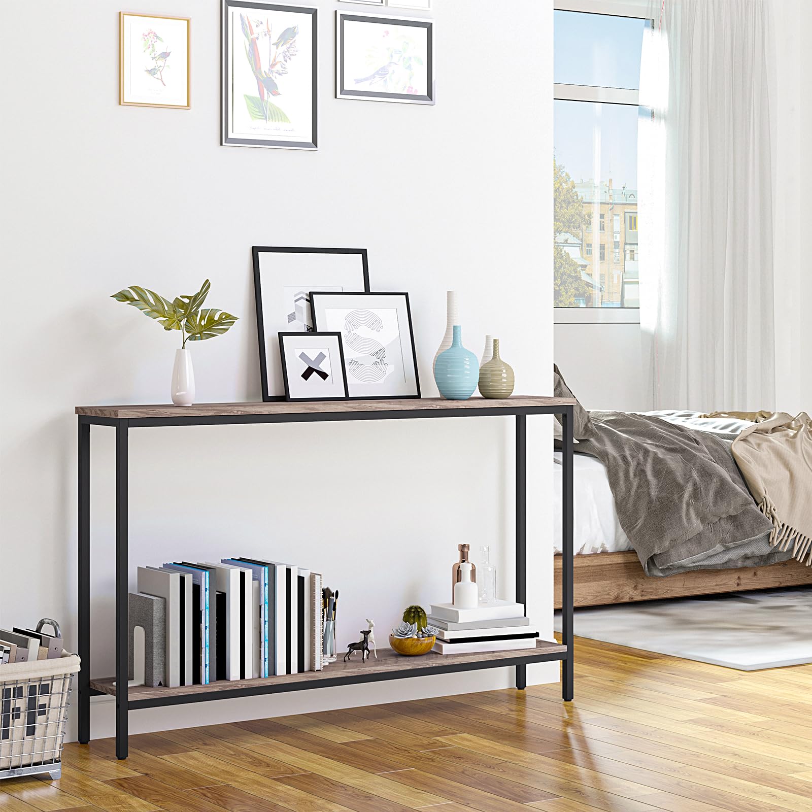 hoobro-console-table-table-console-troite-greige-120-cm image 7
