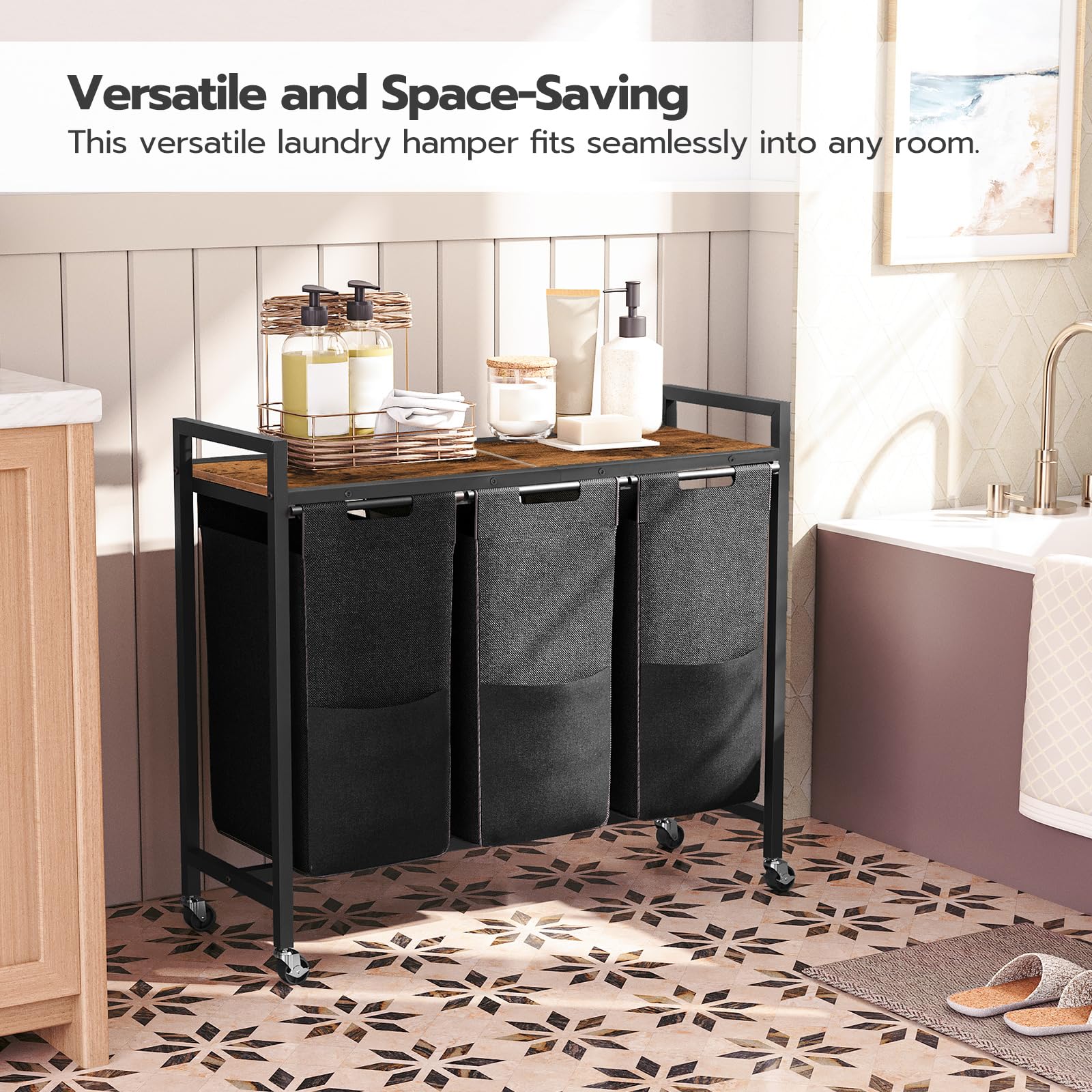 hoobro-43-5-l-panier-linge-3-compartiments-roulettes-marron image 5
