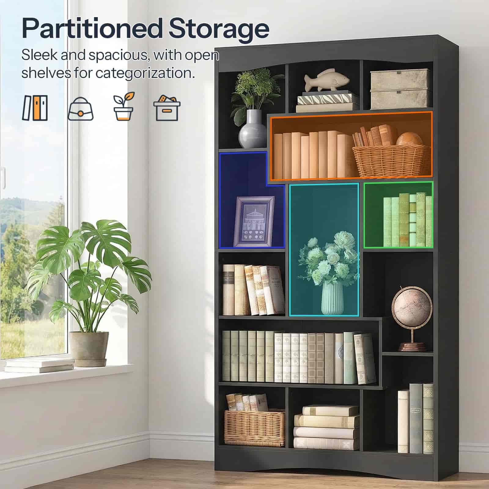 hoobro-bookshelves-grande-biblioth-que-cube-noire-180-cm-ouverte image 5