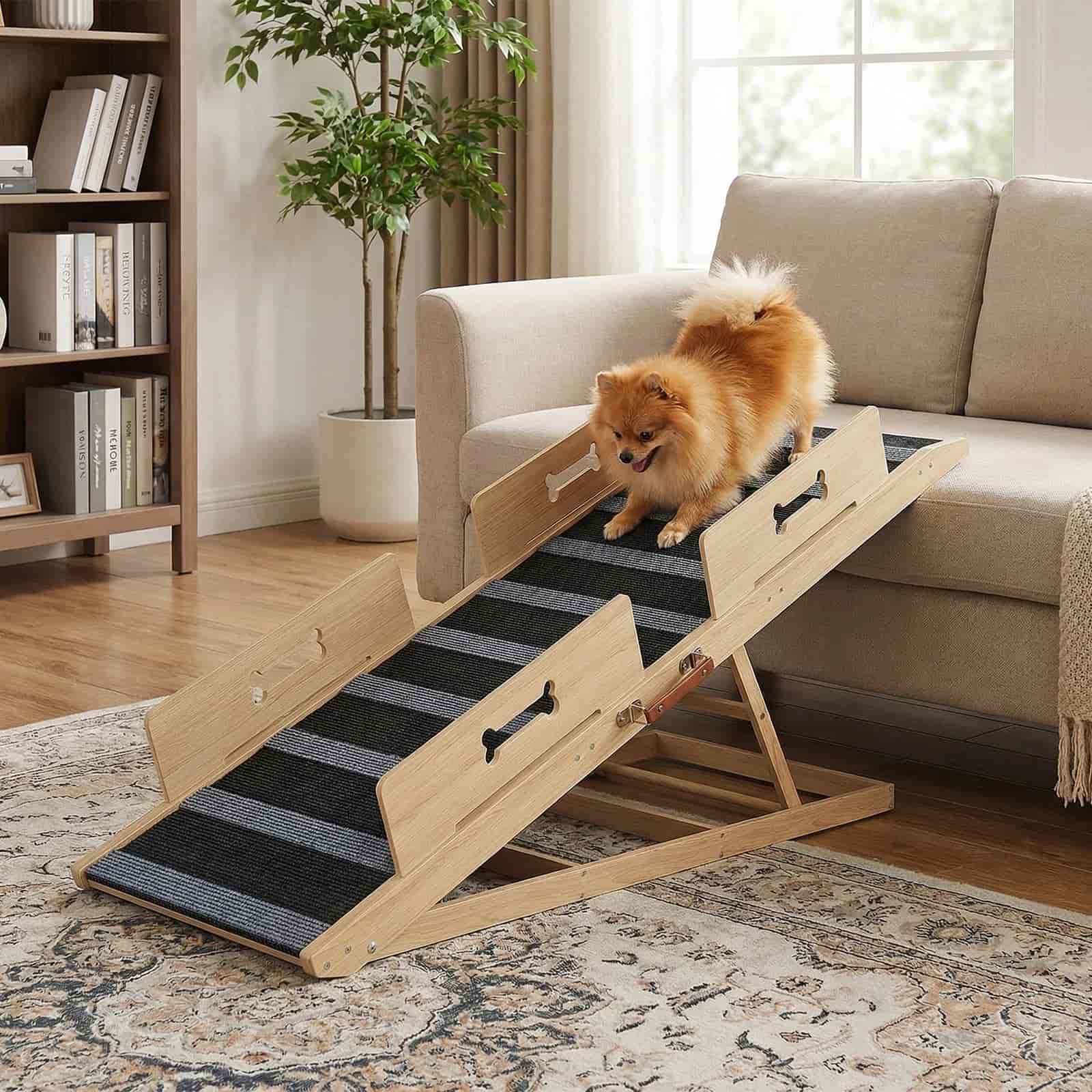 hoobro-pet-furniture-rampe-chien-pliable-naturel-4-hauteurs image 3