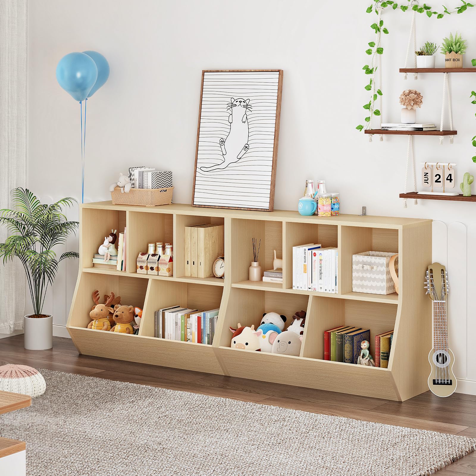 hoobro-kid-s-furniture-biblioth-que-enfant-naturelle-rangement-jouets image 5