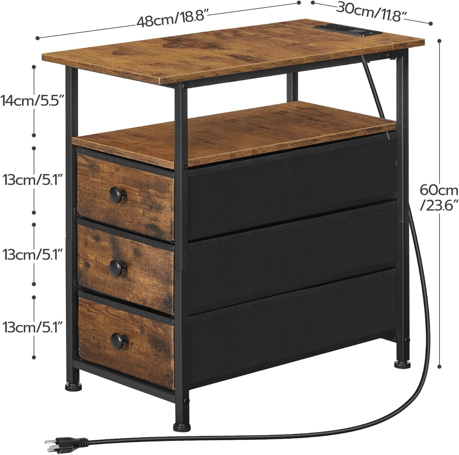 hoobro-table-de-chevet-marron-avec-prise-et-usb image 3