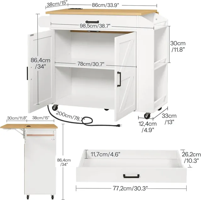 hoobro-kitchen-furniture-lot-de-cuisine-blanc-roulettes-plateau-rabattable image 1