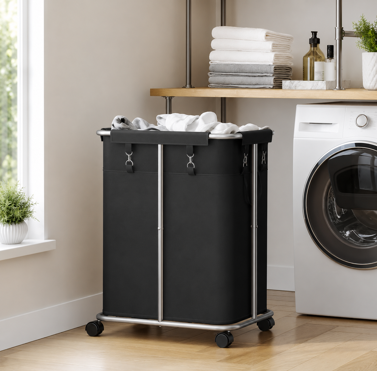 hoobro-panier-linge-170l-roulettes-noir-grande-capacit image 2
