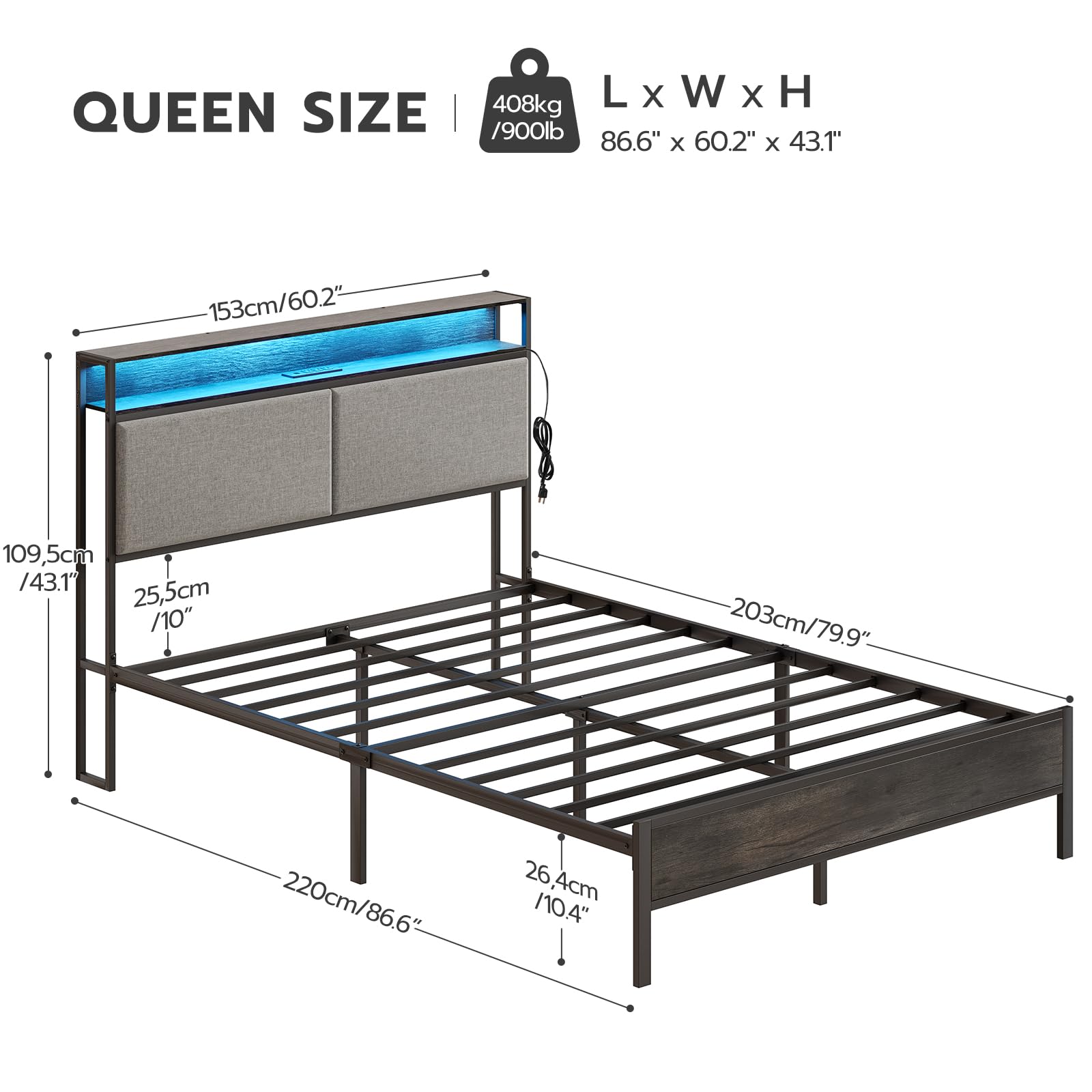 hoobro-bed-frames-cadre-de-lit-queen-gris-avec-led-et-usb image 3