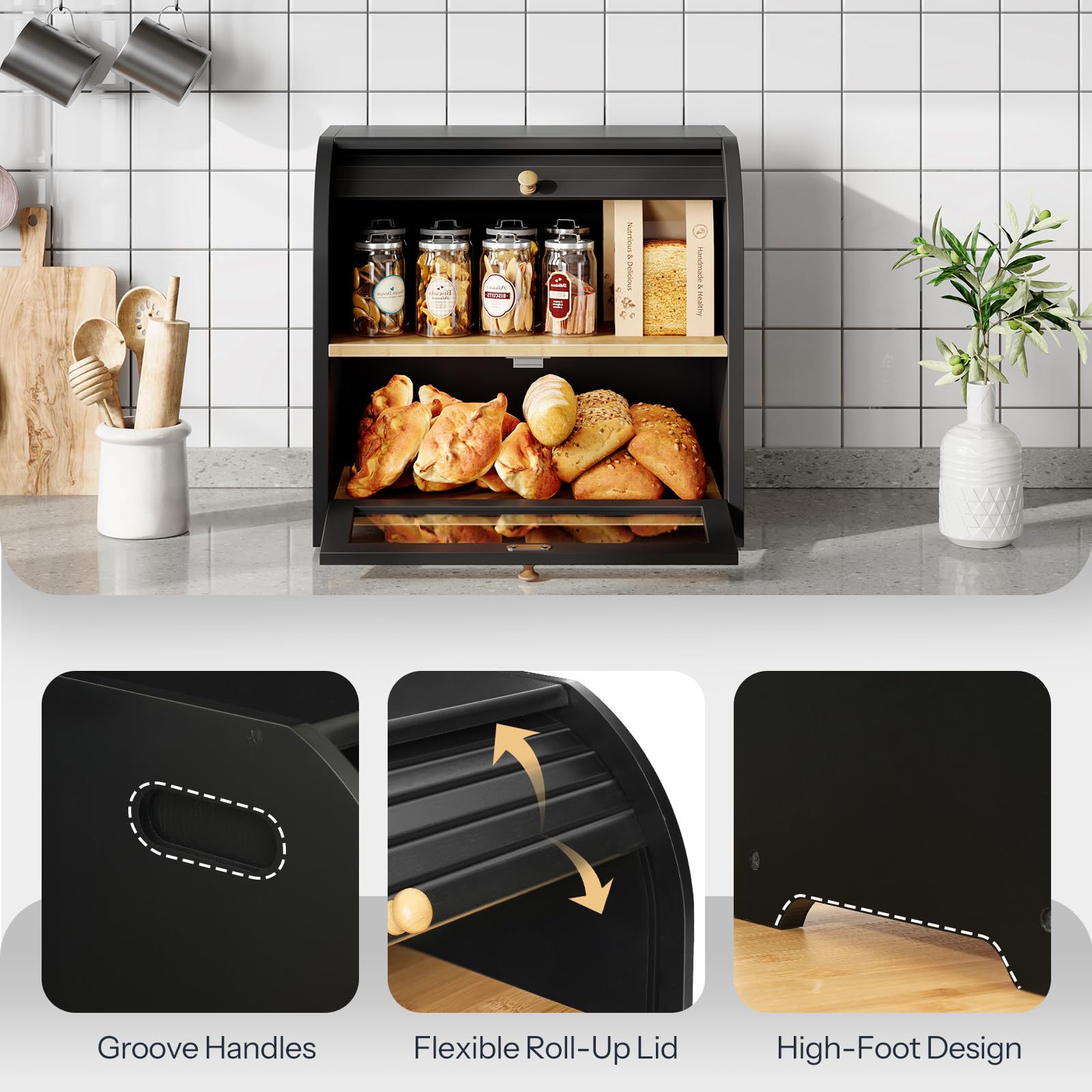 hoobro-kitchen-bo-te-pain-noire-bambou-2-tages-volet image 6