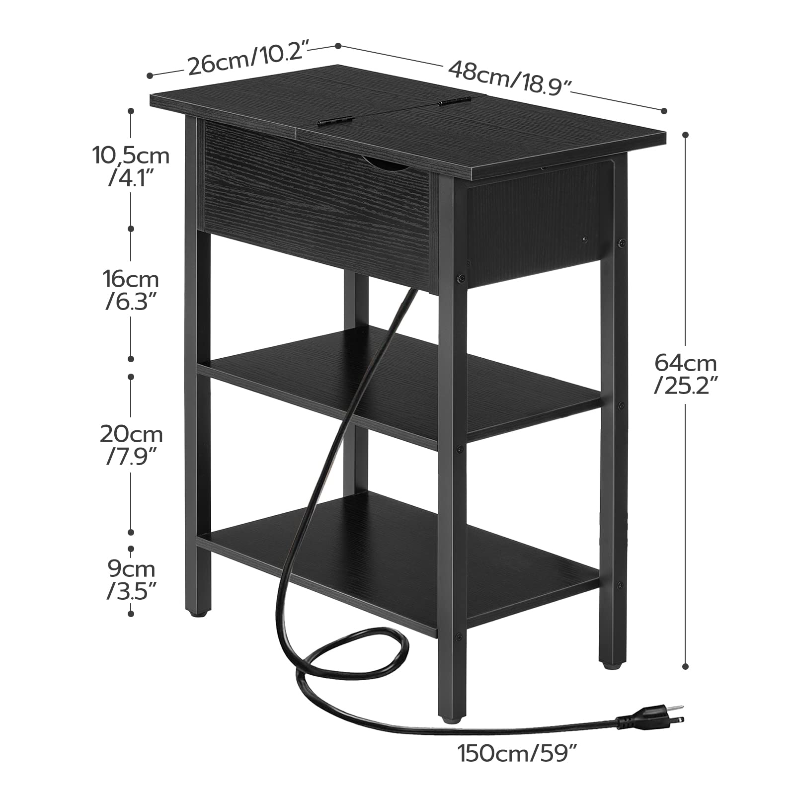 hoobro-table-appoint-rabattable-noire-avec-station-charge image 3