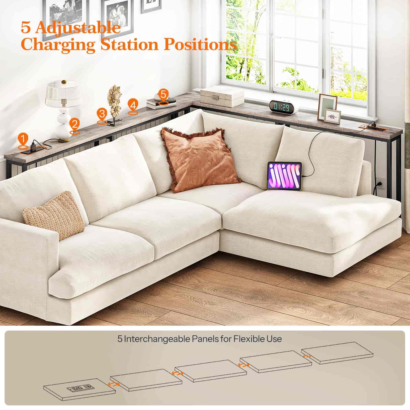 hoobro-console-table-d-entr-e-troite-greige-usb-180cm image 5