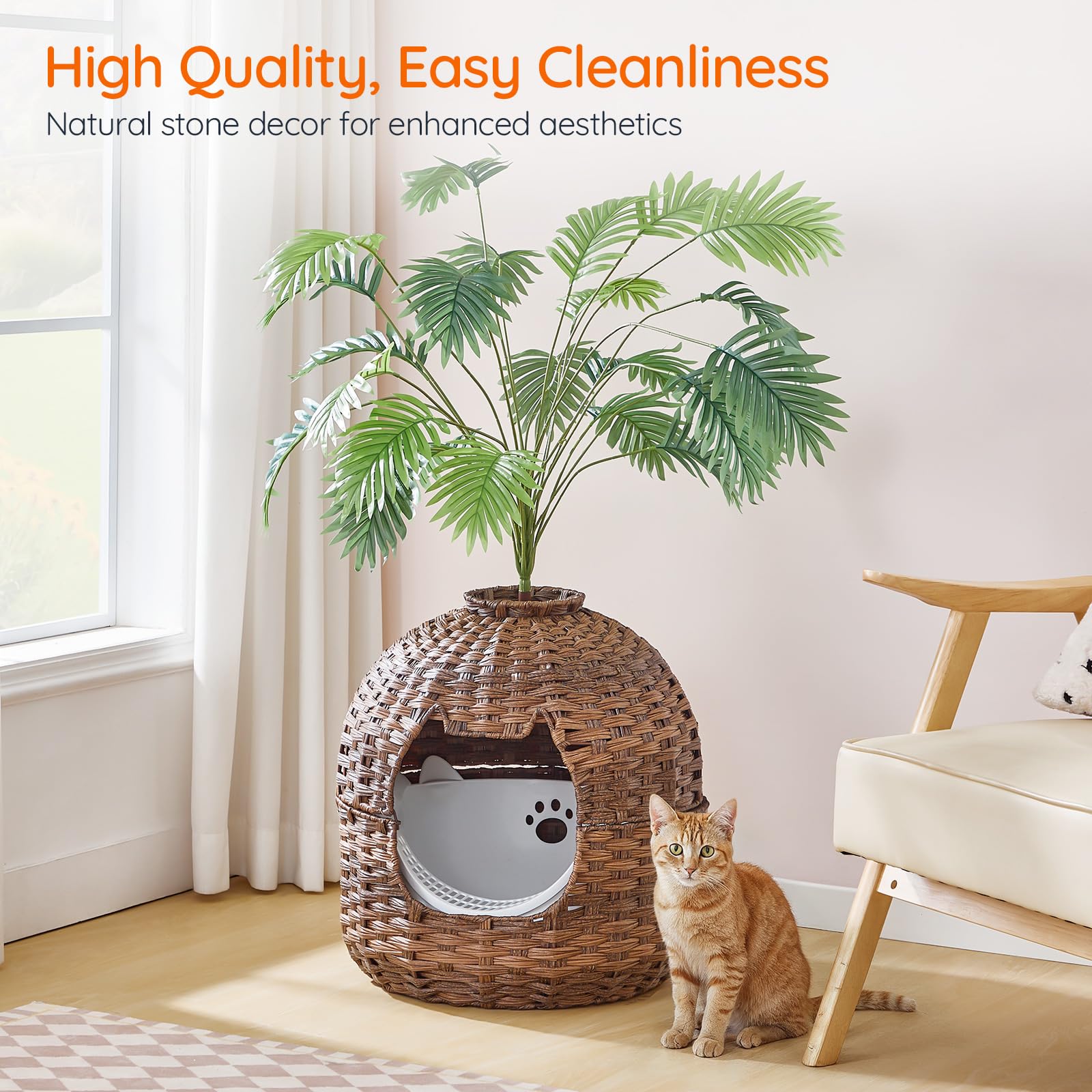 hoobro-pet-furniture-meuble-liti-re-chat-marron-rotin-plante image 4