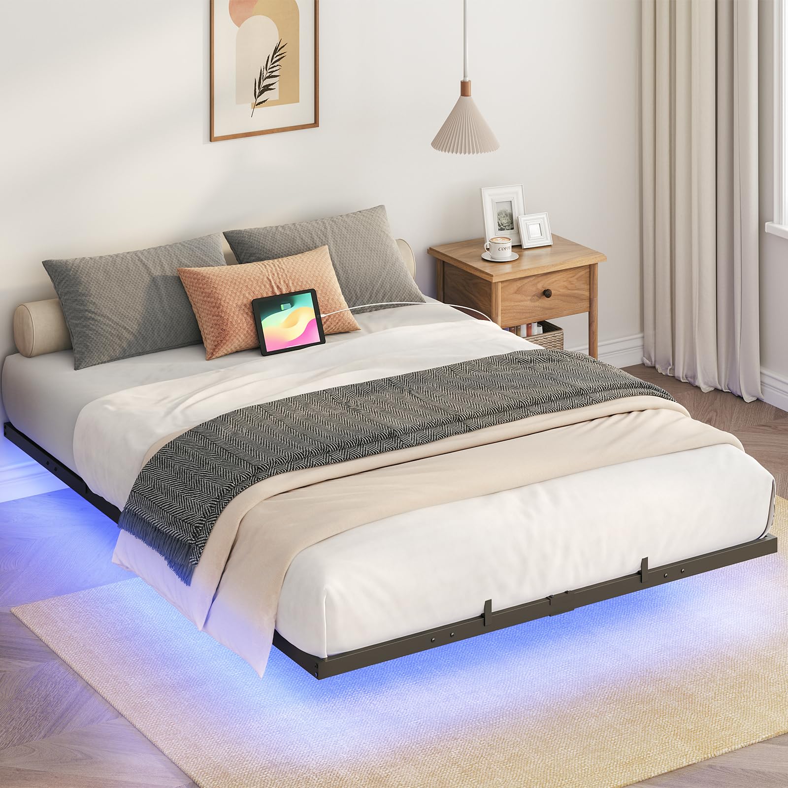 hoobro-bed-frames-lit-flottant-noir-140x190-led-usb image 4