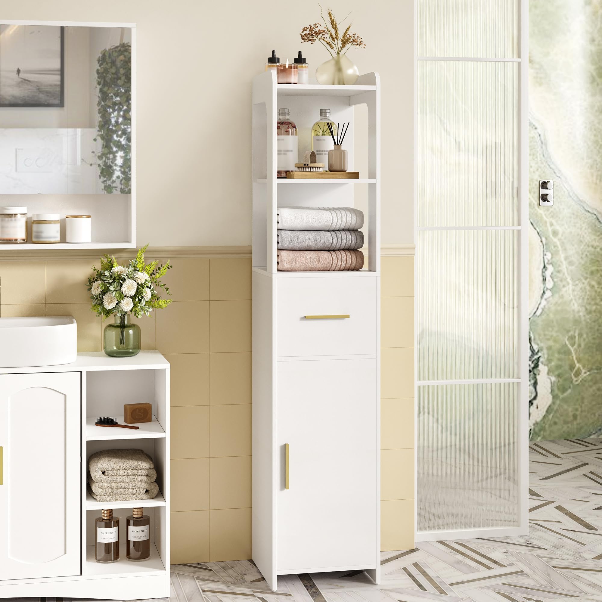 hexcelen-meuble-colonne-salle-de-bain-138-6-cm-avec-tiroir image 1