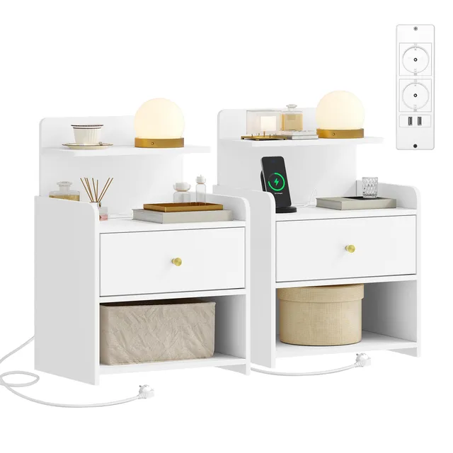 hexcelen-lot-2-tables-de-chevet-blanches-avec-prises-usb image 1