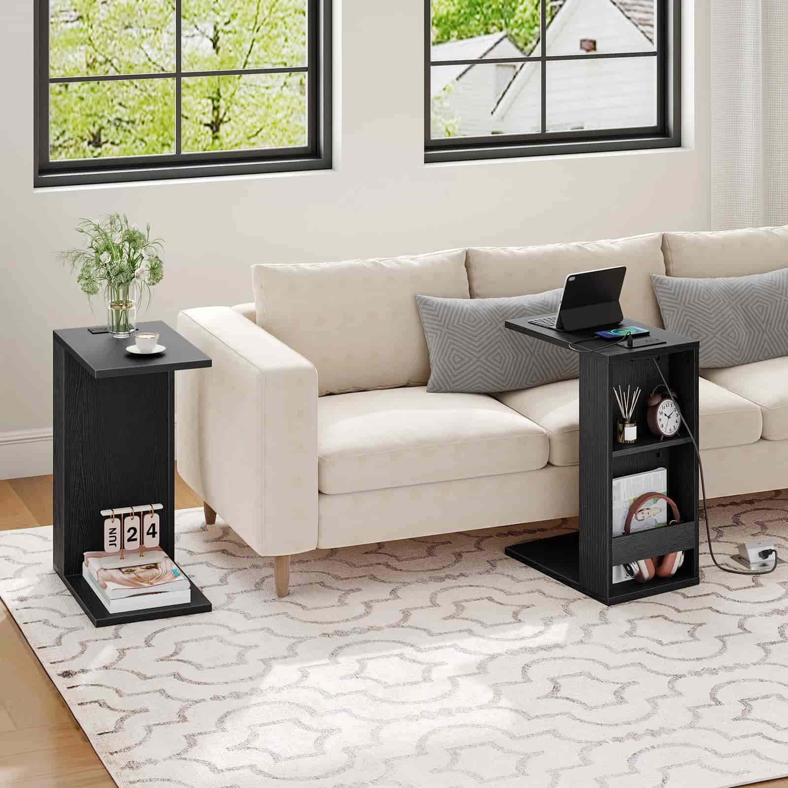 hoobro-table-d-appoint-en-c-noire-avec-station-de-charge-salon image 6