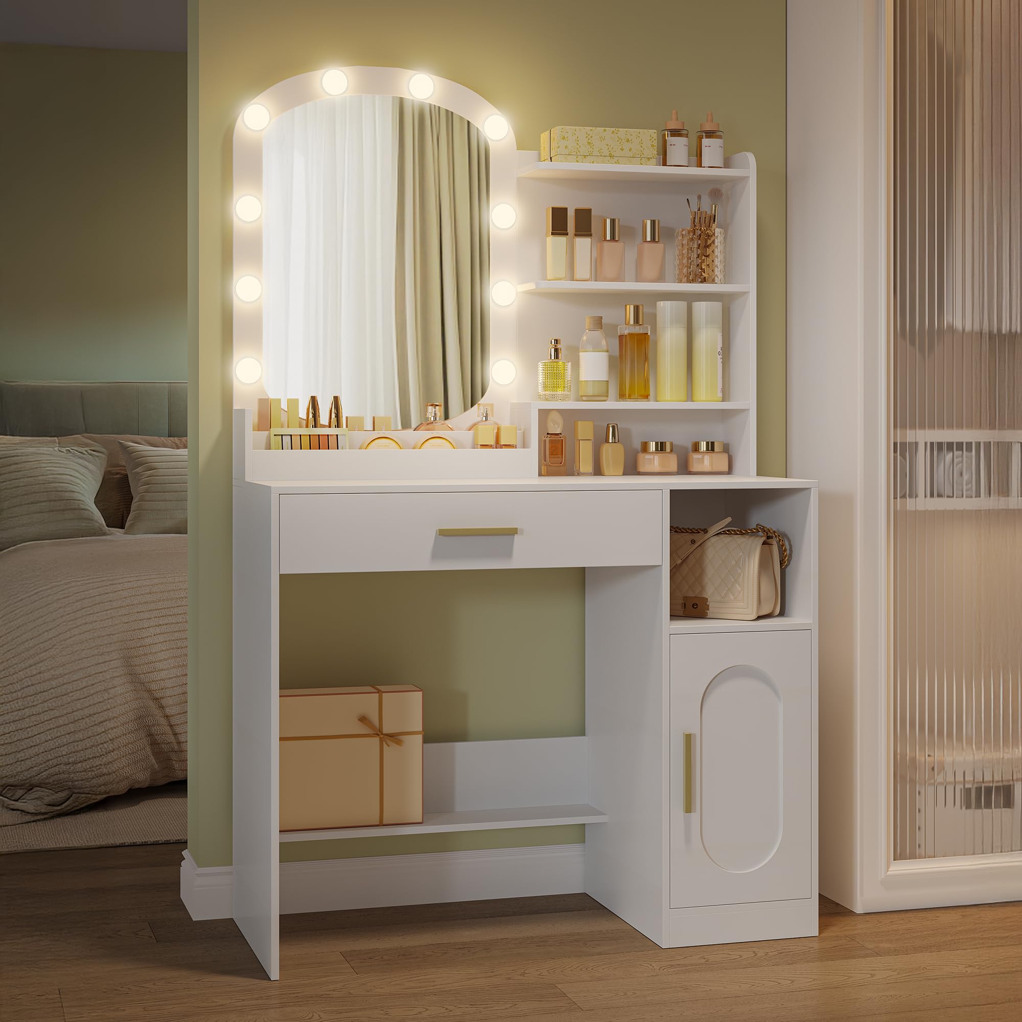 hexcelen-coiffeuse-miroir-ovale-led-table-maquillage-blanc-90-cm image 3