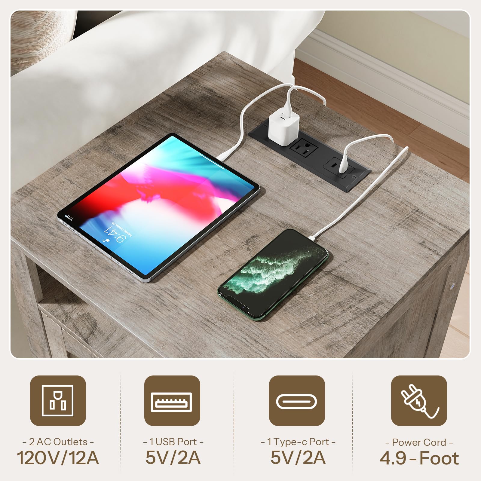 hoobro-side-tables-bout-de-canap-45-cm-greige-avec-prise image 7