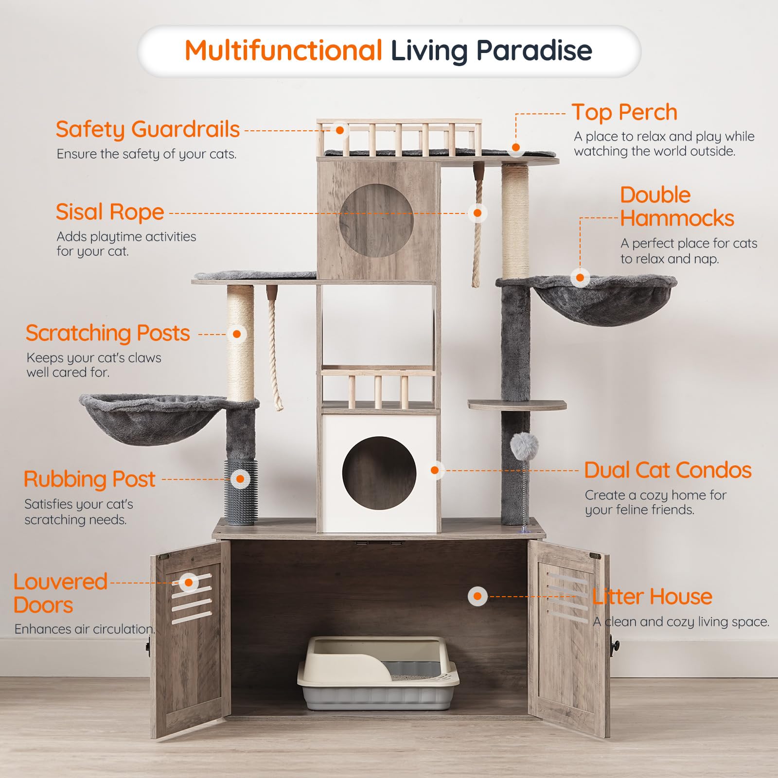 hoobro-pet-furniture-arbre-chat-greige-cache-liti-re-hamac image 8