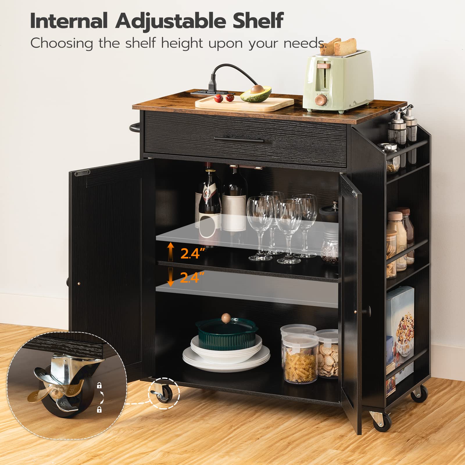 hoobro-kitchen-furniture-lot-cuisine-roulant-noir-prise-usb-tiroir image 6