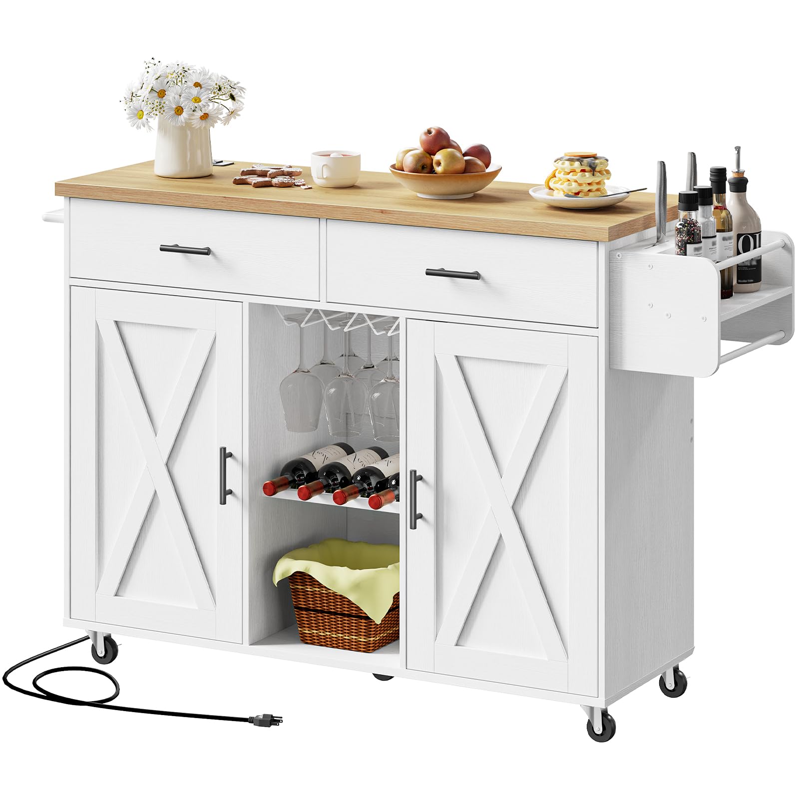 hoobro-kitchen-furniture-lot-cuisine-blanc-roulettes-avec-prise image 1