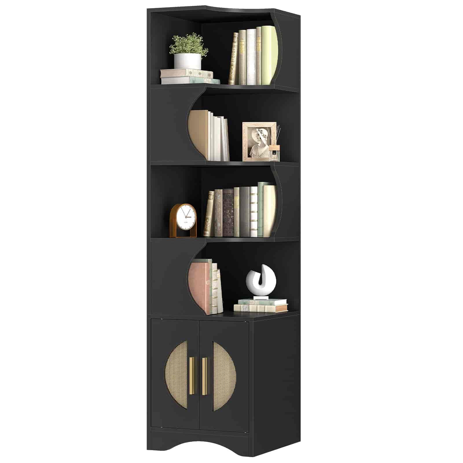 hoobro-bookshelves-biblioth-que-d-angle-noire-180-cm-porte-tiss-e image 1