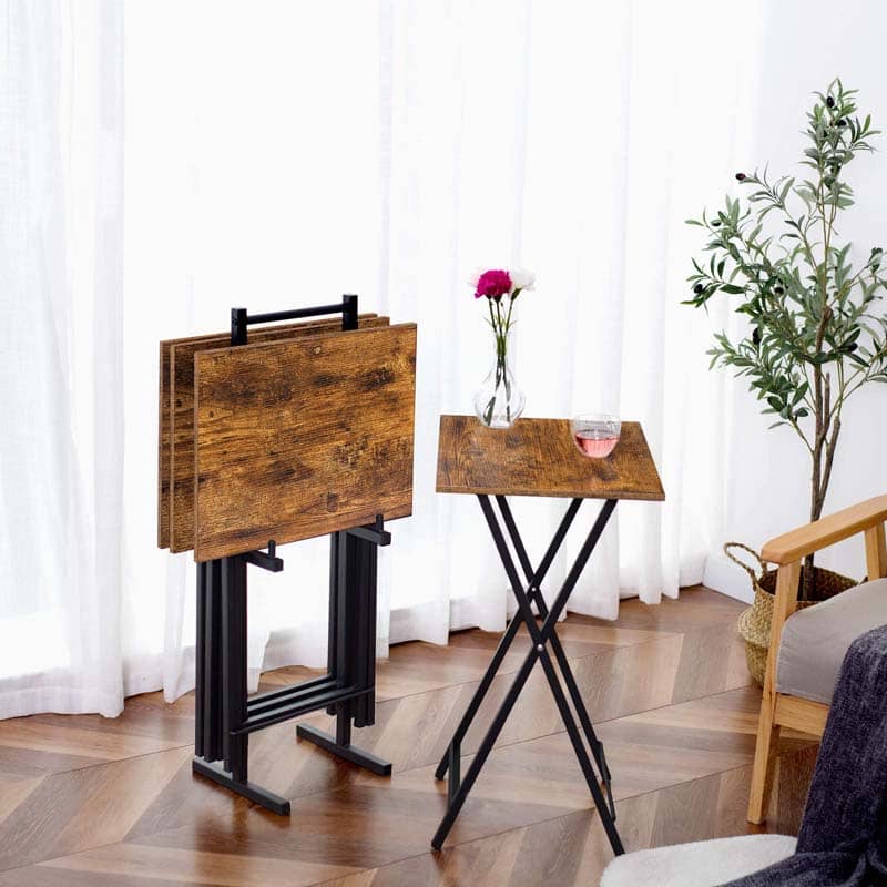 hoobro-tv-tray-tables-lot-4-tables-pliables-marron image 5