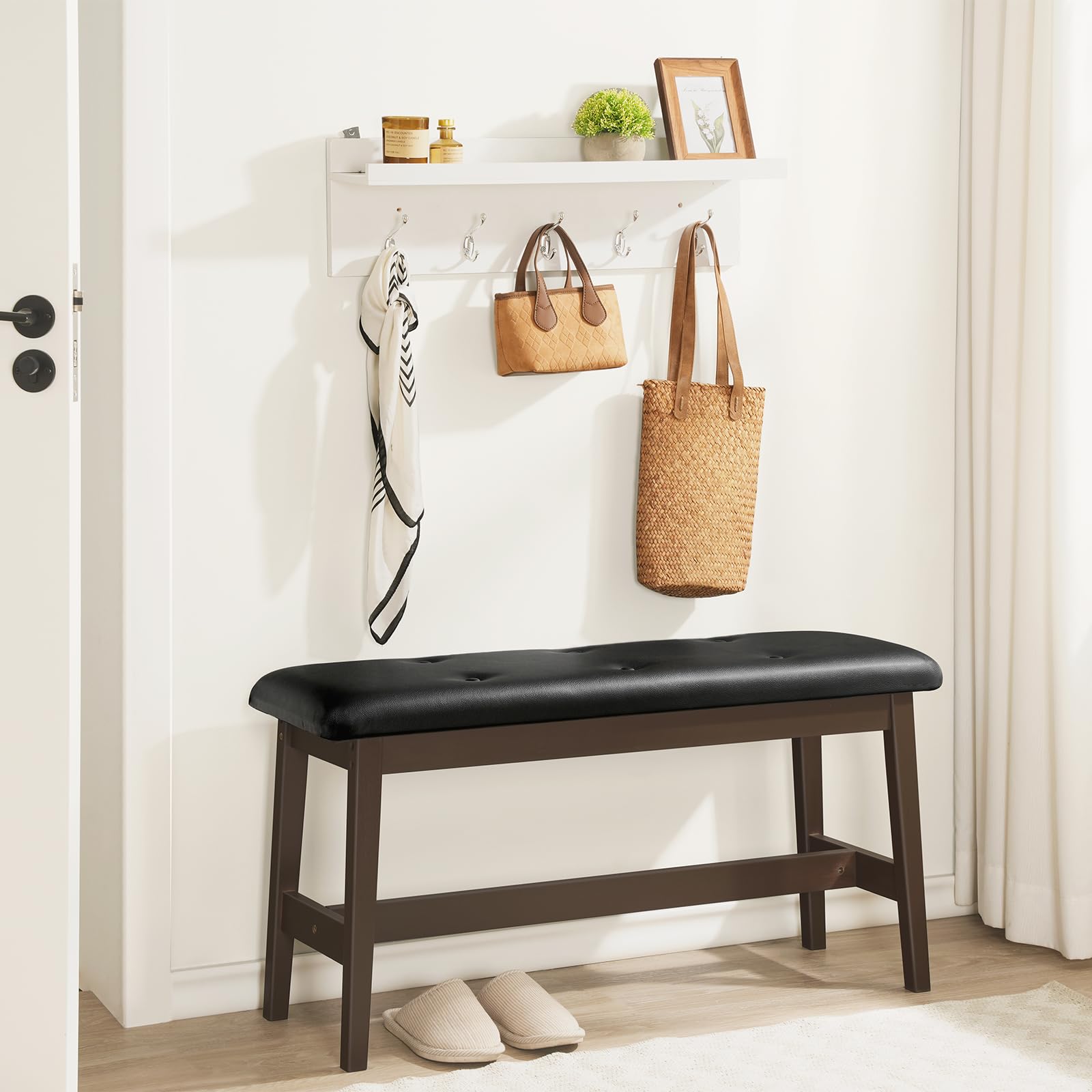 hoobro-banc-de-salle-manger-noir-bambou-cuir-pu-2-places image 4