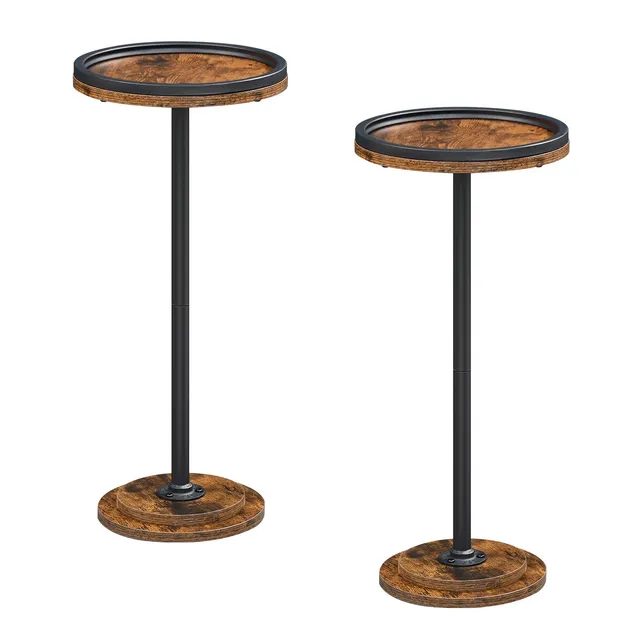 hoobro-side-tables-lot-2-tables-rondes-hautes-marron-plateau image 1