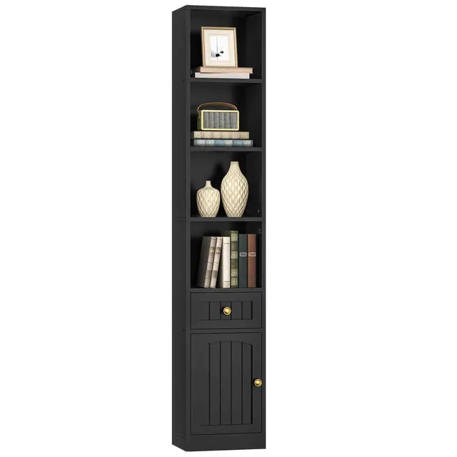 hoobro-bookshelves-biblioth-que-haute-noire-180-cm-avec-placard image 1