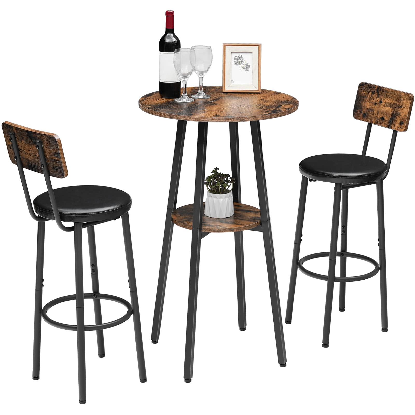 hoobro-beverage-counters-table-de-bar-ronde-2-niveaux-marron image 4