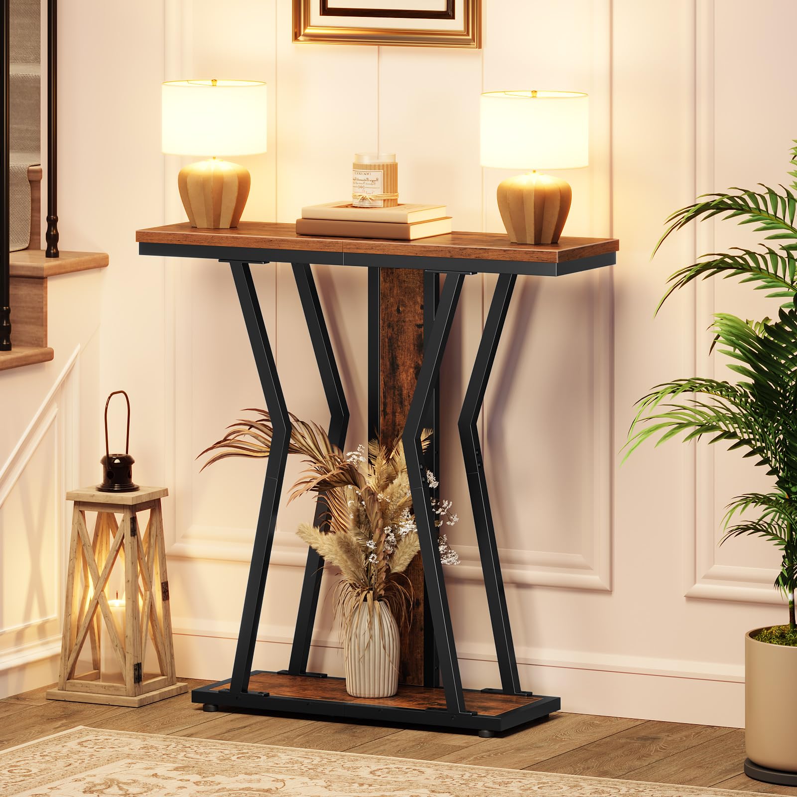 hoobro-console-table-console-marron-75-cm-2-tages-troite image 5